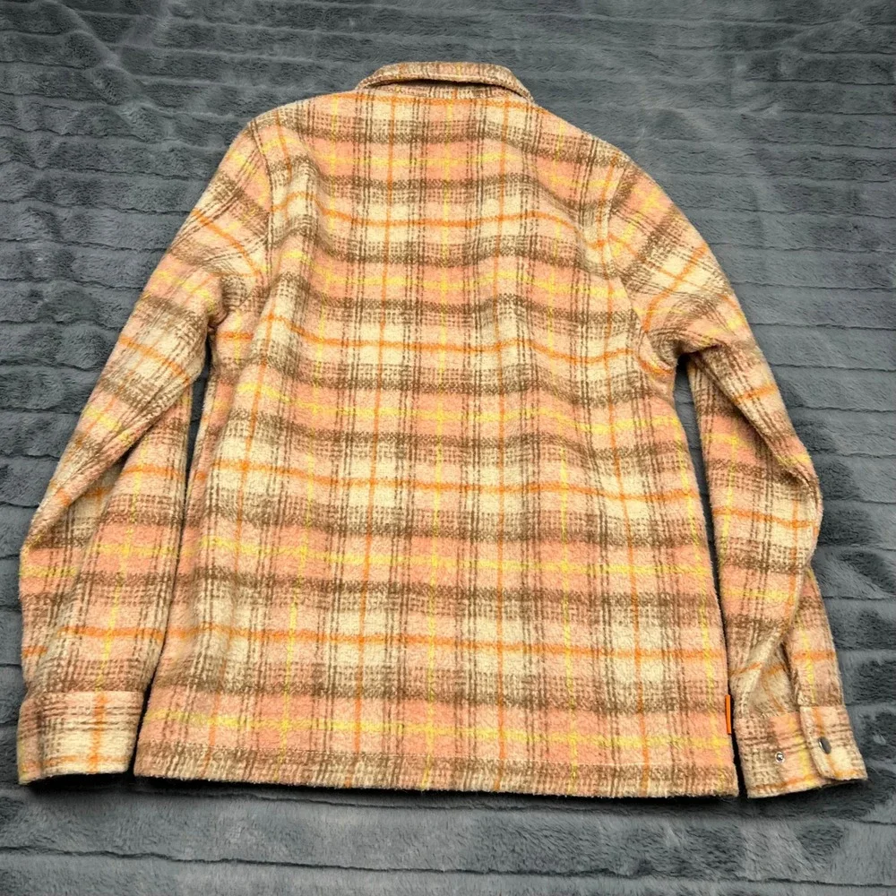 Butter Goods Plaid Zip Up Jacket Peach Brown Yellow Streetwear Mens Small 11657